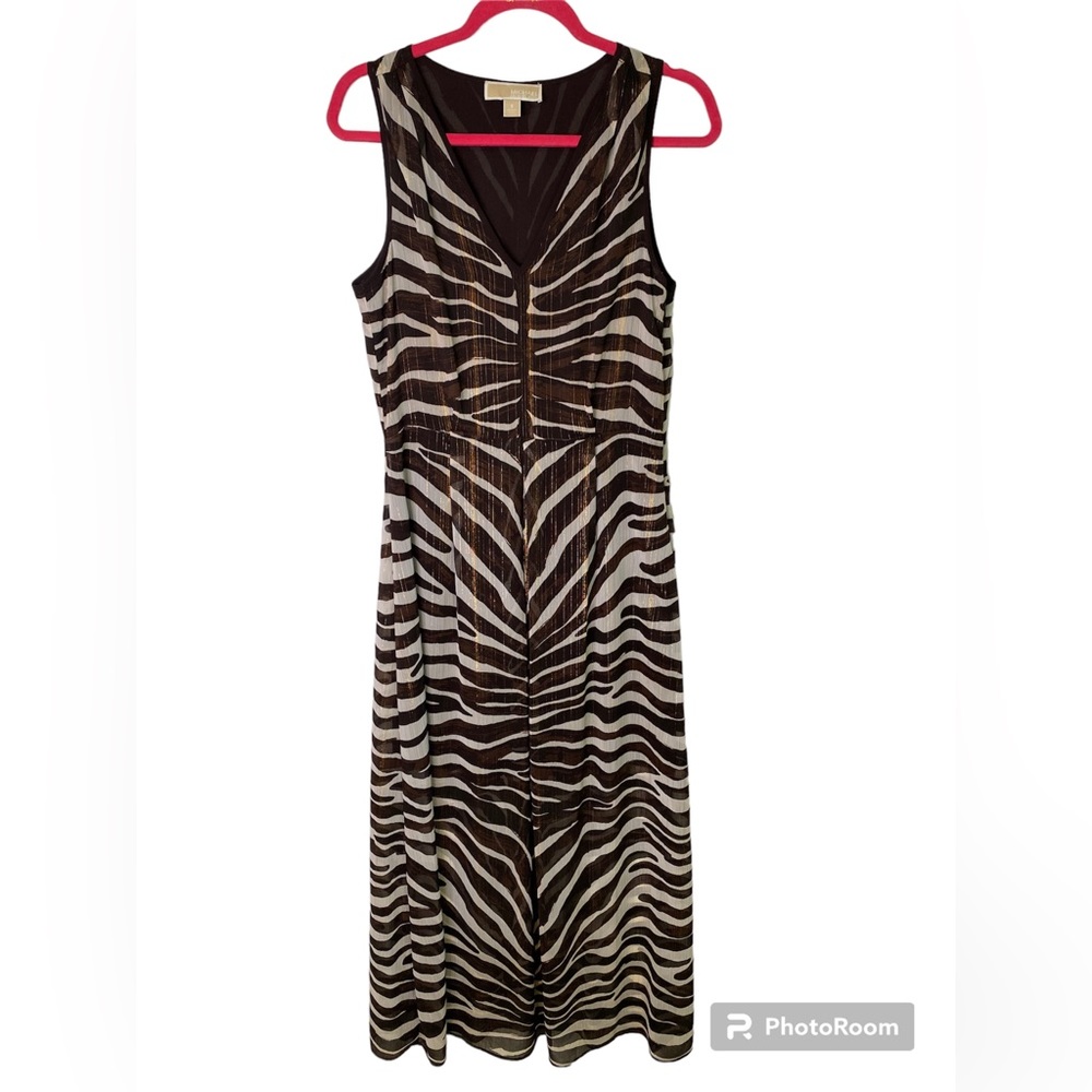 #286 Michael KORS Metallic Zebra Print Maxi Dress size 6
